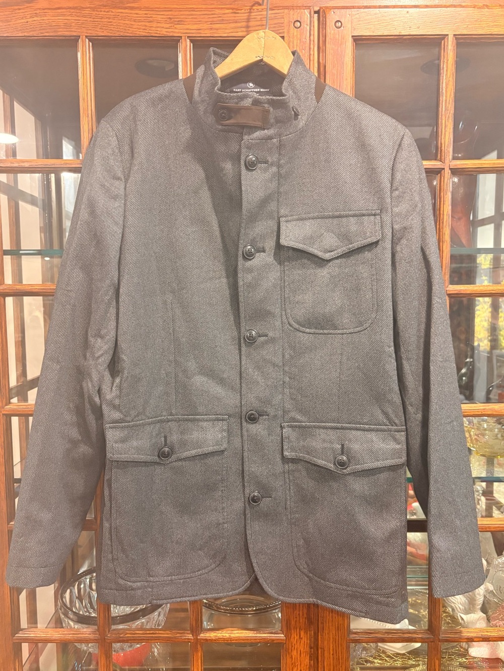 Men's Hart, Schnaffner, Marx Gray Field Jacket - Modern Stand Collar